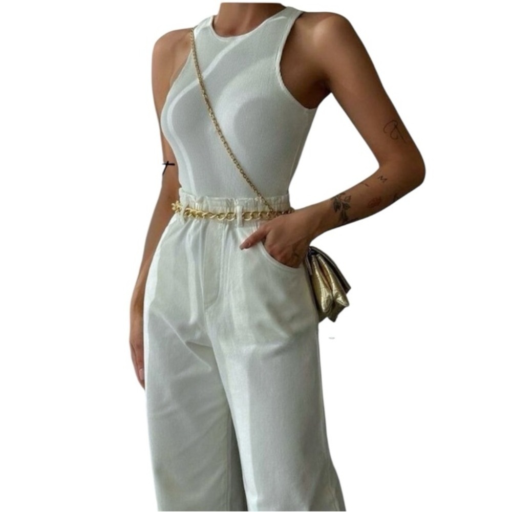 NWT Stunning Zara Z1975 Denim Jumpsuit White Size Small
